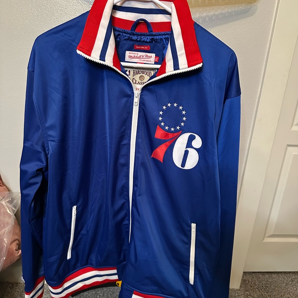 Philadelphia 76ers Mitchell & Ness Blue and Red Track Jacket XL
